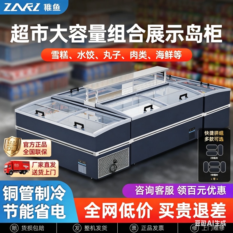 Commercial Frost-Free Display Freezer, Supermarket Combination Cabinet, Refrigeration, Freezing, Fresh-Keeping, Automatic Defrost, Large-Capacity Island Cabinet Commercial Frost-Free Display Freezer, Supermarket Combination Cabinet, Refrigeration, Freezing, Fresh-Keeping, Automatic Defrost, Large-Capacity Island Cabinet