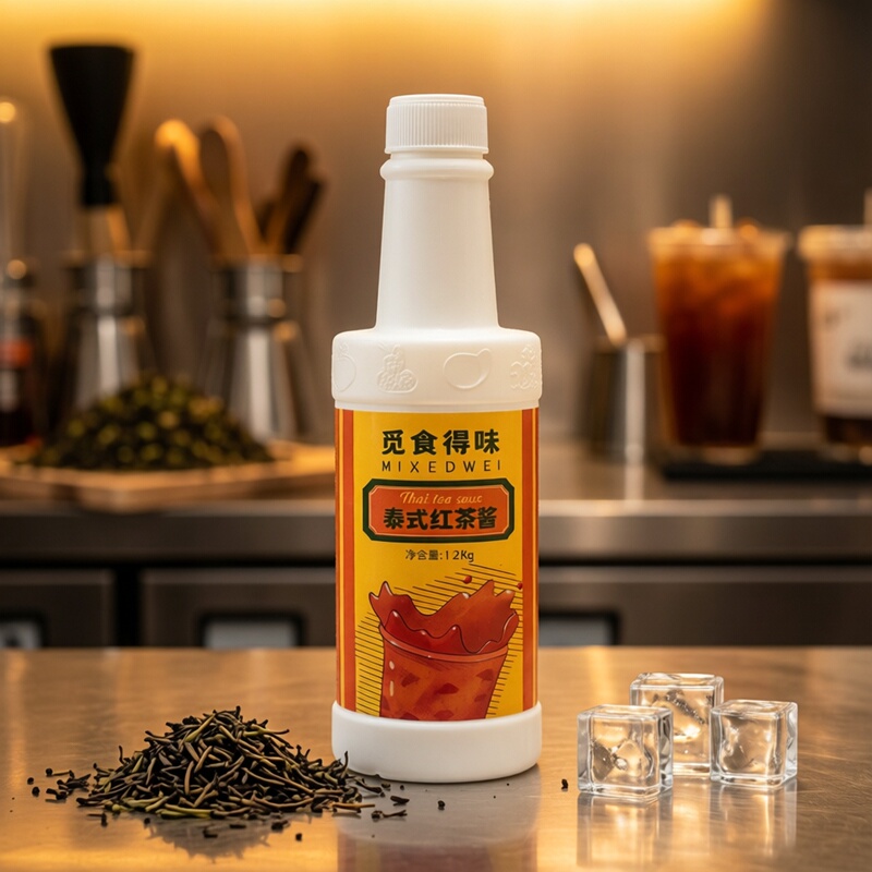 Mi Shi De Wei Thai-Style Black Tea Sauce 1.2Kg/Bottle, Special Flavored Beverage Concentrate for Coffee and Milk Tea Shops