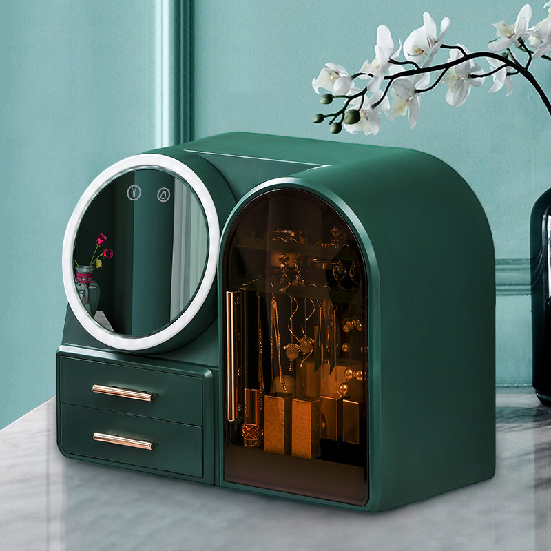 Cosmetics storage box with mirror desktop large capacity dustproof Christmas gift dressing table skin care rack