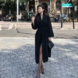 Черное демисезонное шерстяное пальто, куртка, в стиле Шанель, увеличенная толщина, изысканный стиль