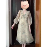 Длинная юбка, летнее платье, коллекция 2023, французский стиль, изысканный стиль, яркий броский стиль, в цветочек