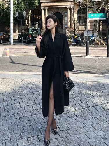 Черное демисезонное шерстяное пальто, куртка, в стиле Шанель, увеличенная толщина, изысканный стиль