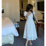 Небольшая дизайнерская приталенная длинная юбка, белое платье, французский стиль, изысканный стиль, квадратный вырез, подходит для подростков