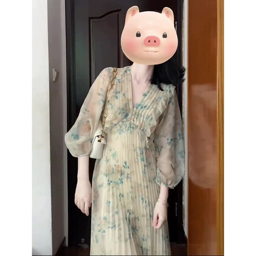 Длинная юбка, летнее платье, коллекция 2023, французский стиль, изысканный стиль, яркий броский стиль, в цветочек