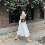 Небольшая дизайнерская приталенная длинная юбка, белое платье, французский стиль, изысканный стиль, квадратный вырез, подходит для подростков