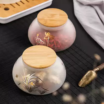 Frosted storage bottle jar sealed jar glass transparent Zen tea jar food dried fruit snack bamboo cover moisture proof