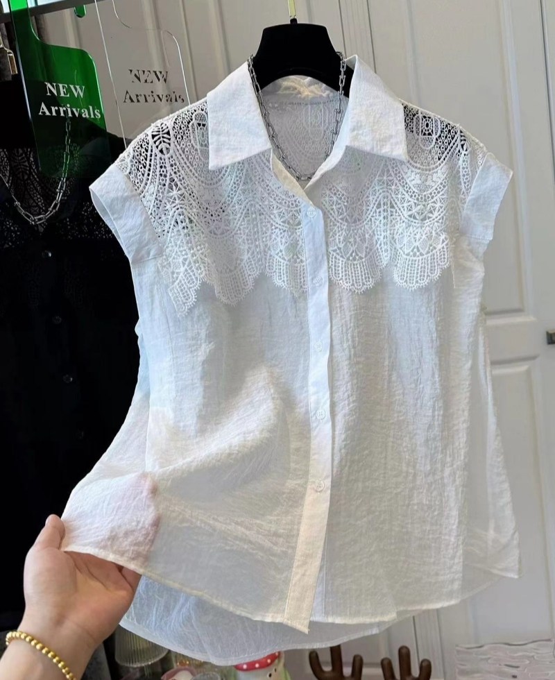 Толстая, весом 300 кг, шифоновая рубашка без рукавов с кружевной сеткой и строчкой оверсайз, женская рубашка с лацканами, легкий, микропроницаемый повседневный топ