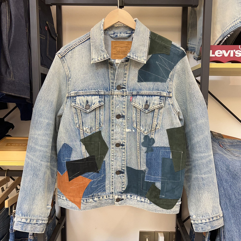 Levis Men's Patchwork Washed Lapel Casual Denim Jacket 77380-0066 Levis Men's Patchwork Washed Lapel Casual Denim Jacket 77380-0066