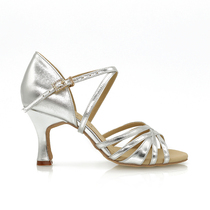 Suphini new silver professional adult womens medium and low-heeled dance shoes soft-soled practice competition Latin dance shoes