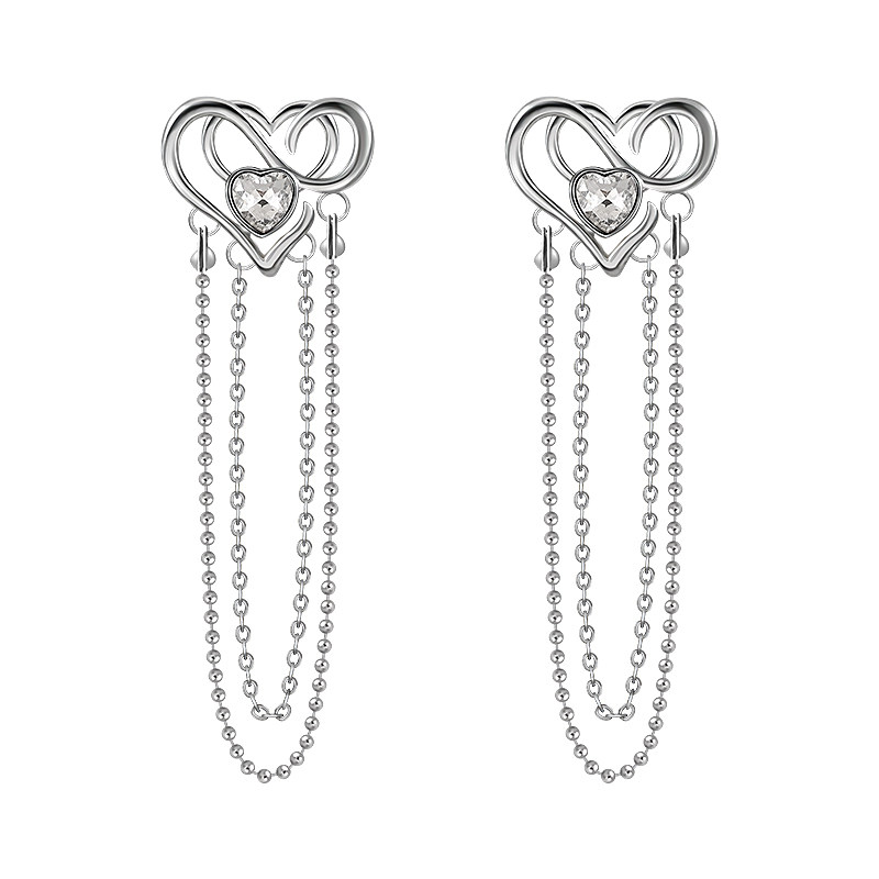 (End) Heart shaped metal earrings sweet cool personality love collarbone chain design sense of choker niche earrings Guria