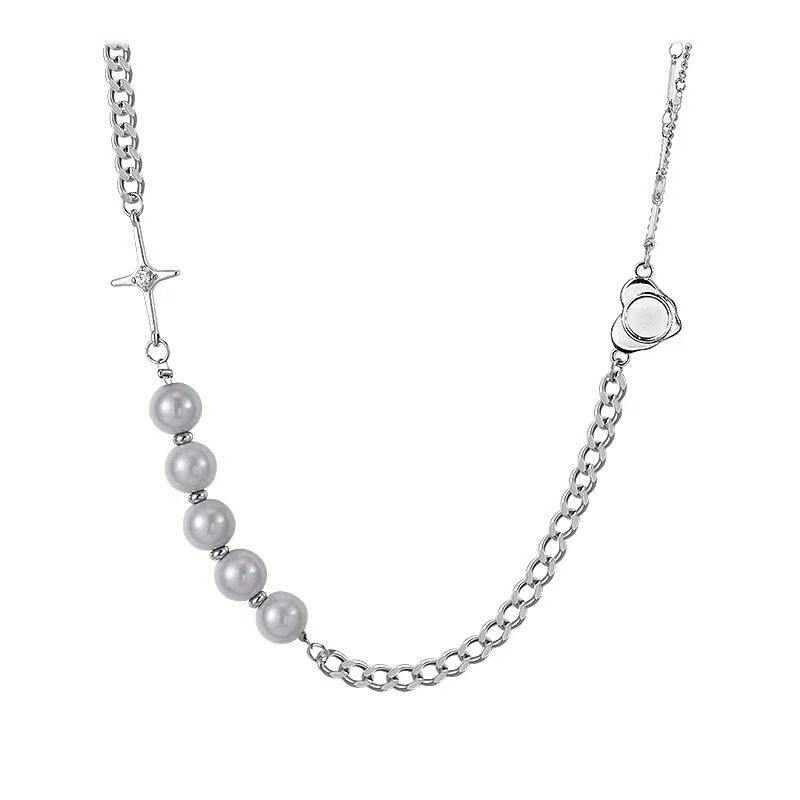 (End) Reflective Pearl Necklace Women's Summer 2021 New Fashion Cool Light Luxury Niche Design Collarbone Chain Ins Hip Hop