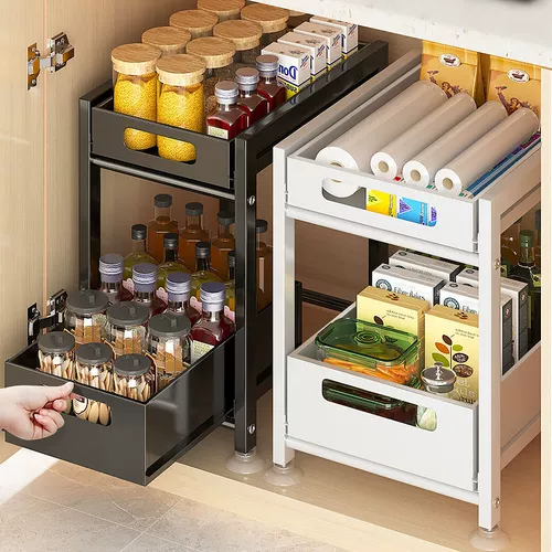 Кухонный встроенный шкаф, выдвижная корзина под раковиной, стеллаж для хранения, многофункциональный набор кухонных гаджетов для хранения посуды и специй