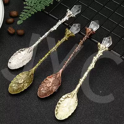 Retro Crystal personality dessert spoon ins Wind creative European court style long handle coffee spoon ice cream spoon