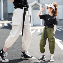 Girls work dress pants suit Summer 2022 new ocean gas big child summer clothing fashion children loose and casual two sets