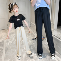 Girl Wide Leg Pants Summer 2022 New CUHK Child Foreign Air Casual Straight Cylinder Thin Ice Silk Long Pants Children Pants