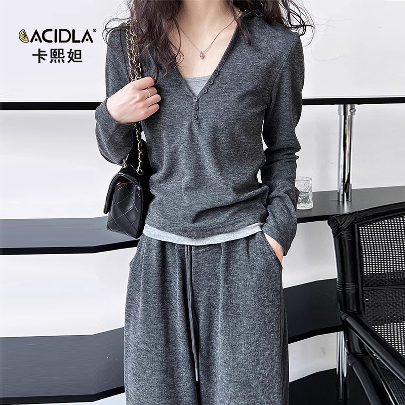 Fashionable High-End Cotton Casual Sports Suit for Women, Spring and Autumn Style, Hooded Sweatshirt, Camisole, Wide-Leg Pants Three-Piece Set