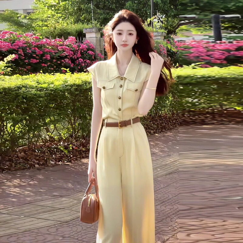 Elegant Goddess Style, High-End, Classy and Appropriate, 2026 Super Popular Summer New Style, Internet Celebrity Chanel-Inspired Yellow Jumpsuit Elegant Goddess Style, High-End, Classy and Appropriate, 2026 Super Popular Summer New Style, Internet Celebrity Chanel-Inspired Yellow Jumpsuit