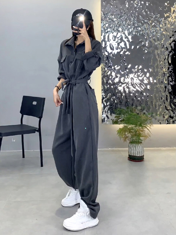 High-End Gray Workwear Jumpsuit for Women 2026 Spring and Autumn New Style Loose Fit Height-Enhancing Slimming Jumpsuit Wide-Leg Pants High-End Gray Workwear Jumpsuit for Women 2026 Spring and Autumn New Style Loose Fit Height-Enhancing Slimming Jumpsuit Wide-Leg Pants