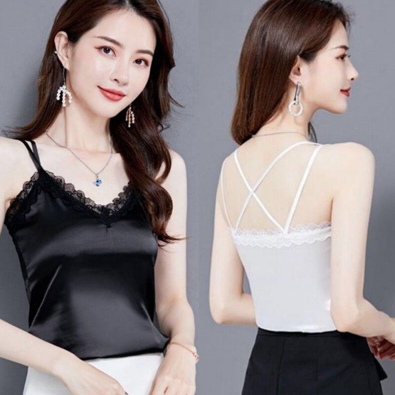 Korean lace camisole vest women wear inside wear Joker beauty back simulation silk base shirt slim top