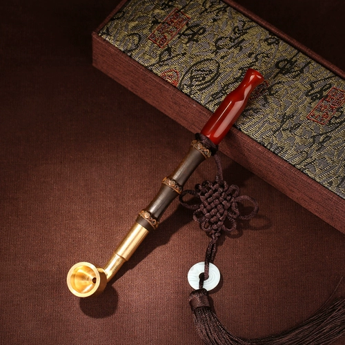 Мужская бамбуковая ониксовая старомодная латунная креативная курительная трубка ручной работы, подарок на день рождения