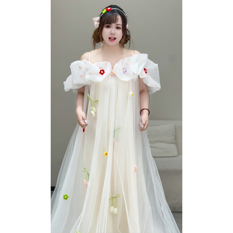 Plus-Size Morning Robe for Women, Bridal Forest-Style Floral Super Fairy Light Wedding Dress, Registration Dress, Engagement Dress Plus-Size Morning Robe for Women, Bridal Forest-Style Floral Super Fairy Light Wedding Dress, Registration Dress, Engagement Dress