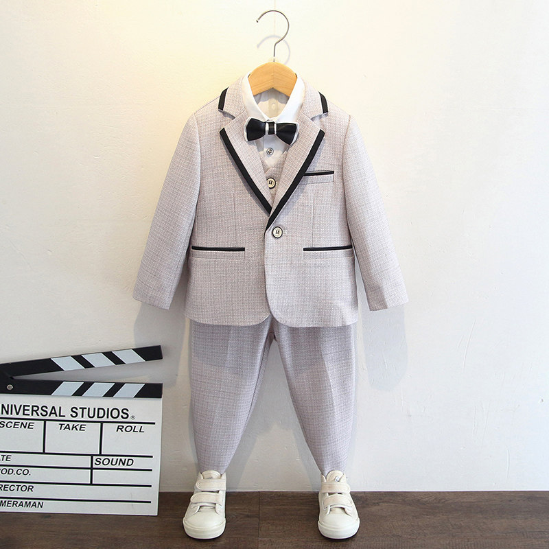 Children's tuxedo boy Spring and autumn suit handsome and small flower boy acting out the baby's one-year suit casual Western suit spring clothes