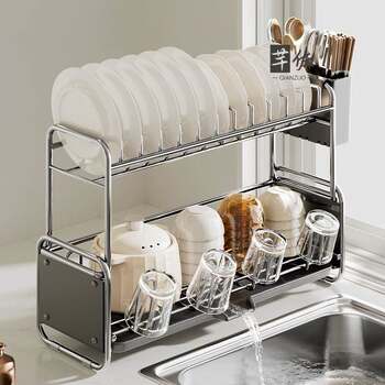 Dish Rack with Drainage, Large Capacity, Kitchen Rack for Bowls, Plates, and Cutlery, Water-Draining Storage Rack, New