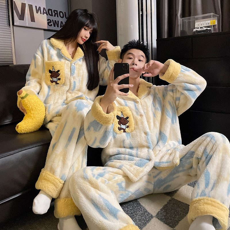 Пижамы для милой пары с героями мультфильмов, женские зимние пижамы из кораллового флиса, утолщенные теплые зимние мужские пижамы для дома, фланелевые пижамы