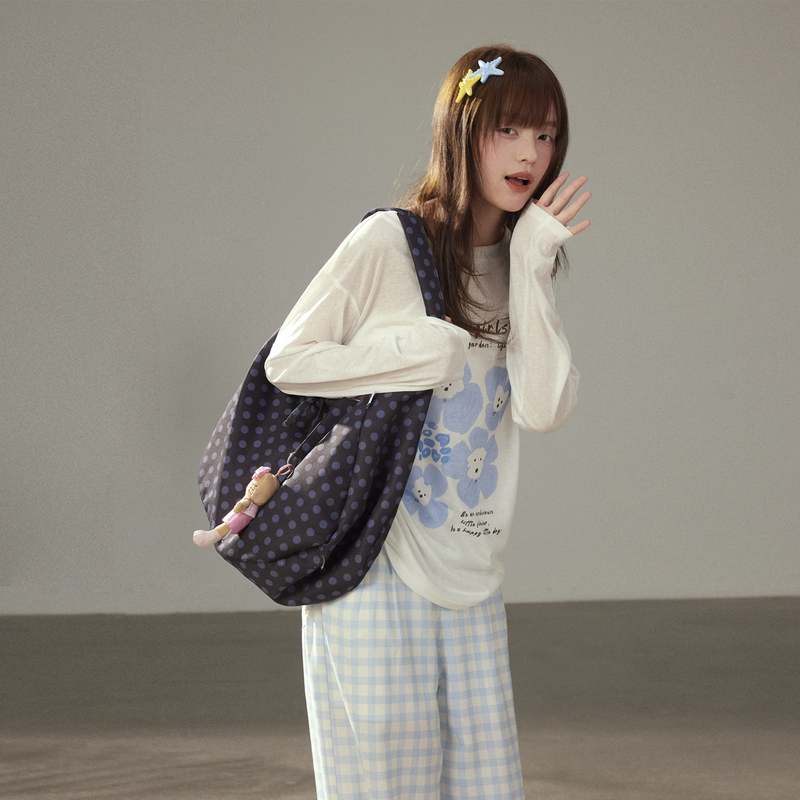 Min Kamp Retro Polka Dot Large Bag for Women, Versatile Lazy Style, Large Capacity Canvas Commuter Tote Bag for Women