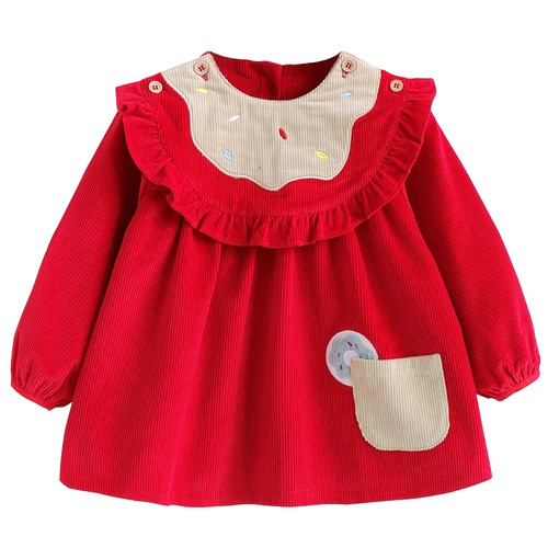 Детский демисезонный нагрудник, детское вельветовое водонепроницаемое термобелье, фартук для еды для принцессы, юбка, анти-грязь, сзади на завязках