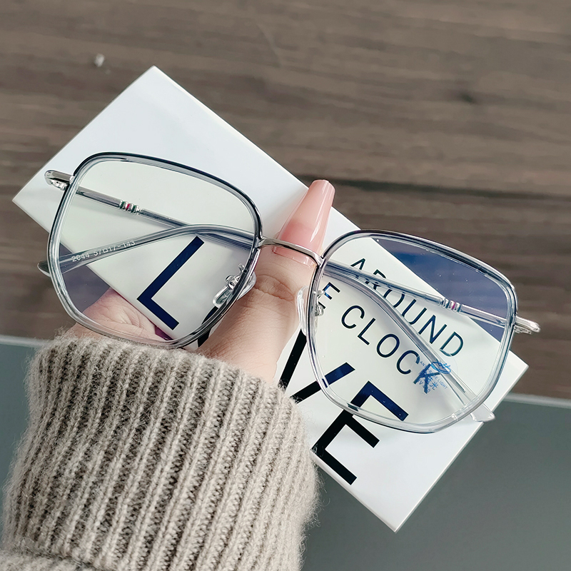 Retro anti-blue light glasses female plain face anti-radiation anti-fatigue eye frame male computer eye protection flat mirror Korean version of the tide