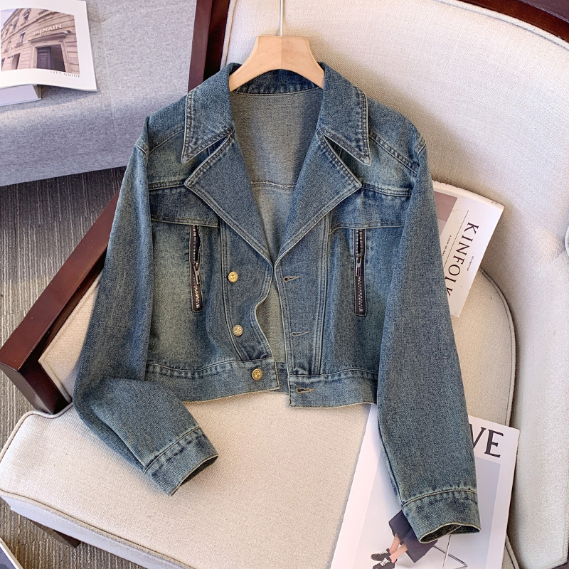 Short Denim Jacket for Women, Autumn 2026 New Style, Petite, Stunningly Beautiful, Casual Biker Jacket with Lapel