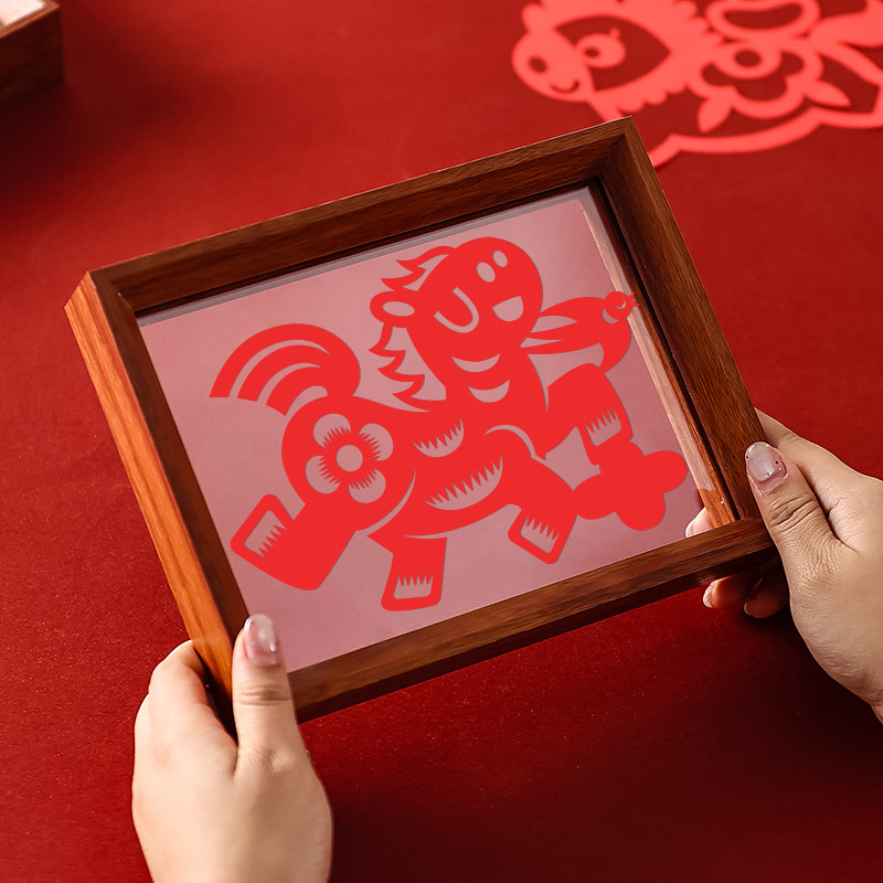 Year of the Horse Finished Paper-Cutting Works Display Traditional Characteristics for New Year Decoration Framed Pictures 8inch Chinese Style Tabletop Decoration