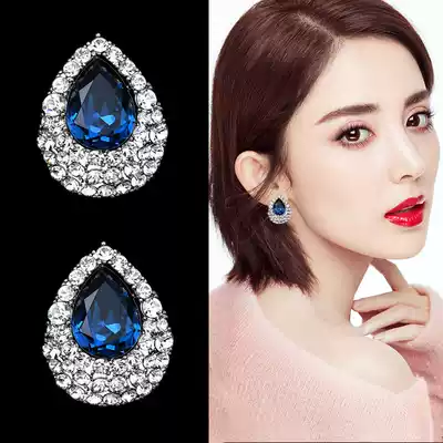 Korean blue earrings advanced sense light luxury sterling silver zircon temperament earrings female 2021 New Star same model