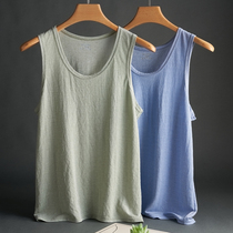 Cotton hemp vest mens summer slim fit breathable narrow shoulder sleeveless T-shirt body wearing sport hitting bottom speed dry linen