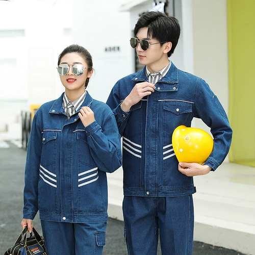 Джинсовый хлопковый износостойкий демисезонный комбинезон, защита от ожогов