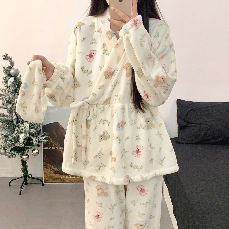 Maternity Pajamas Coral Fleece Winter Postpartum Nursing Loungewear Thick Flannel Plus-Size Breastfeeding Home Wear Set Maternity Pajamas Coral Fleece Winter Postpartum Nursing Loungewear Thick Flannel Plus-Size Breastfeeding Home Wear Set