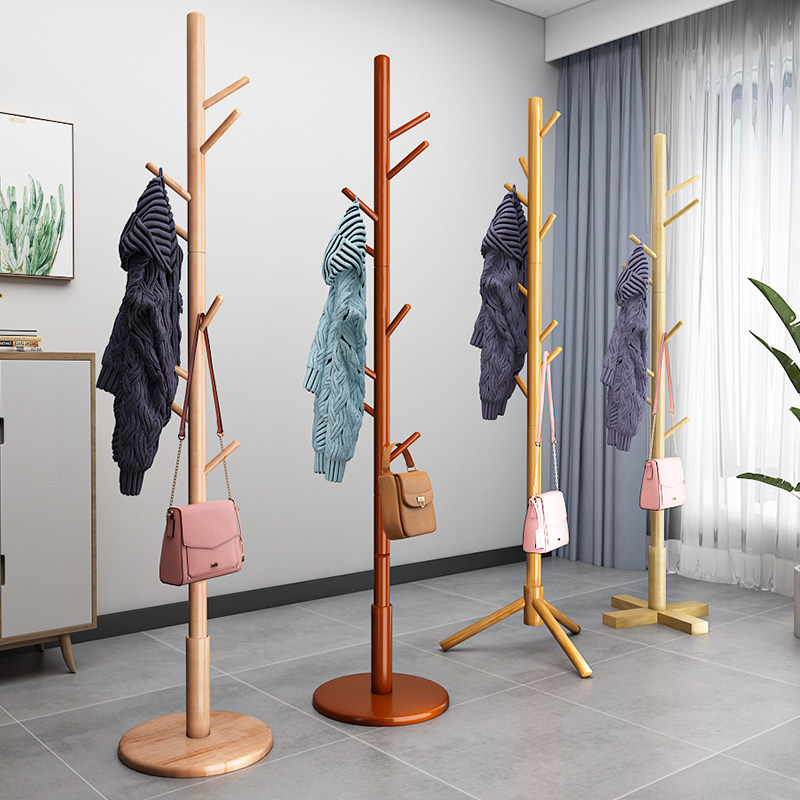 Solid wood coat rack floor-to-ceiling bedroom built-in living room hanging clothes rack home single pole vertical simple hanging bag rack