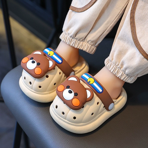 Детская обувь, летние детские тапочки для раннего возраста, нескользящие слайдеры для мальчиков, с медвежатами