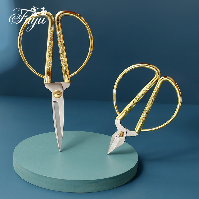 Home Golden Ancient Wind Dragon Pinewood Cut Handmade Gold Scissors Small Custard Stainless Steel Wedding and Cut Opening Ribbon Cutting