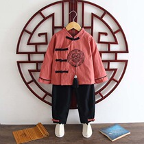 Hanfu boys autumn clothes suit cotton linen Chinese style retro clothing Childrens ancient clothes Improved male baby China Wind Scout