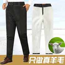 Chengcheng winter plus velvet thick warm sheepskin pants leather plus fat middle-aged and elderly wool cotton pants fur integrated men and women