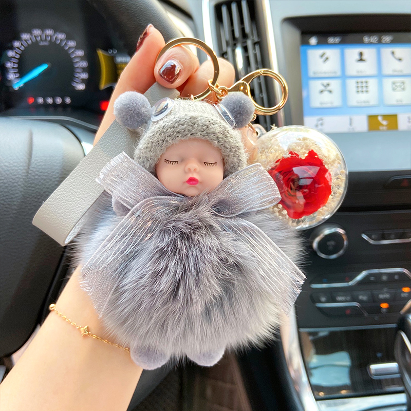 Cute Fox Fur Doll Key Buckle Woman Car Korea Creative Plush Bag Pendant Rose Diy Gift-Taobao