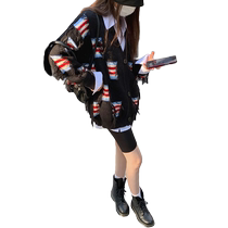 Han Edition Black Hole Roll Stream Soft Knitted Sweater Design Lazy Wind Loose Sweater Cover