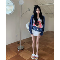 Cartoon Small Bear Printed Collage Longsleeve Sunscreen Women Harbor Taste Fashion Senior Sense Loose T-Shirt Blouses