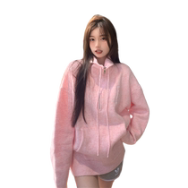 Half turtleneck pink sweater for women Hong Kong style retro chic gentle high-end lazy style versatile niche chic top