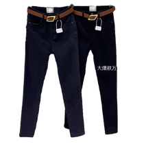 Черные джинсы скинни женские леггинсы на весну и осень большие размеры толстые мм с высокой талией эластичные в четырех направлениях узкие брюки-карандаш маленькие брюки