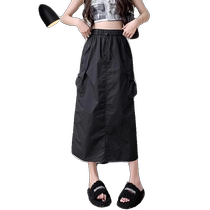 American workwear quick-drying gray skirt for women summer high waist hip A-line long skirt elastic waist skirt