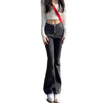 Slightly booted jeans for women in autumn and winter plus velvet high waist stretchy slimming black and gray trousers horse hoof pants flared pants
