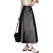 New Chinese style womens national style jacquard skirt for women summer high waist drape satin a line skirt covering the crotch and slimming skirt